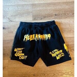 WWE Shoe Palace Hulk Hogan Hulkamania Shorts Mens XL Black Graphic Fleece
